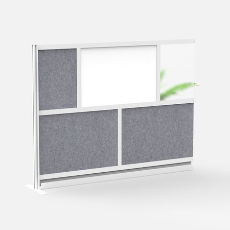 Luxor Workflow Modular Wall Room Divider System - Silver Frame - 70" x 48" Add-On Wall with Whiteboard MW-7048-XWCG